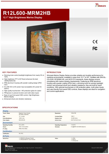 12.1" High Brightness Marine Display R12L600-MRM2HB