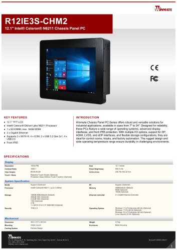 12.1" Intel&reg; Celeron&reg; N6211 Chassis Panel PC R12IE3S-CHM2
