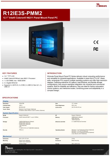 12.1" Intel&reg; Celeron&reg; N6211 Panel Mount Panel PC R12IE3S-PMM2