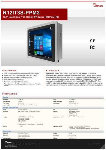 12.1" Intel&reg; Core&trade; i5-1135G7 PP Series HMI Panel PC R12IT3S-PPM2