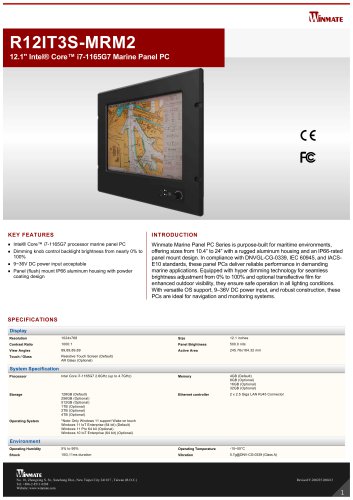 12.1" Intel&reg; Core&trade; i7-1165G7 Marine Panel PC R12IT3S-MRM2