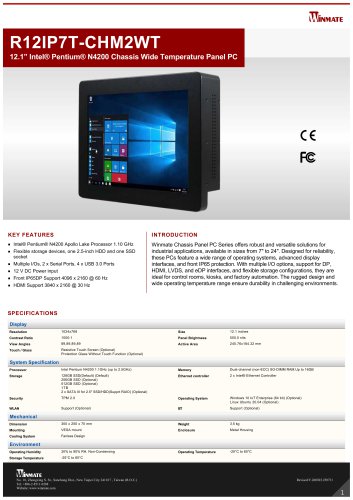 12.1&rdquo; Intel&reg; Pentium&reg; N4200 Chassis Wide Temperature Panel PC R12IP7T-CHM2WT