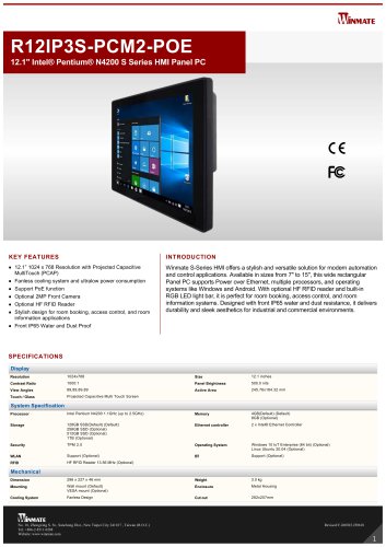 12.1" Intel&reg; Pentium&reg; N4200 S Series HMI Panel PC R12IP3S-PCM2-POE
