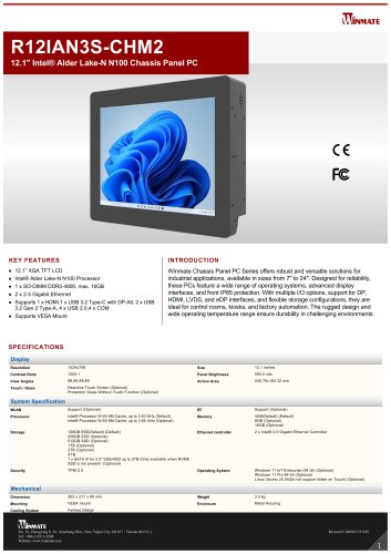 12.1" Intel&reg; Twin Lake N150 Chassis Panel PC R12IAN3S-CHM2