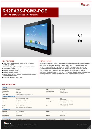 12.1" NXP i.MX6 S Series HMI Panel PC R12FA3S-PCM2-POE