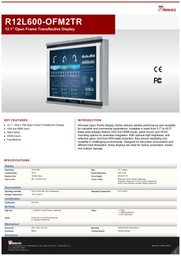12.1&rdquo; Open Frame Transflective Display R12L600-OFM2TR