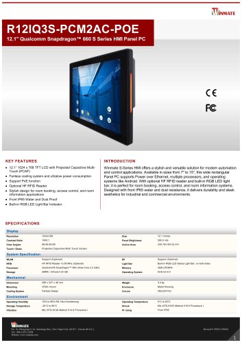 12.1" Qualcomm Snapdragon&trade; 660 S Series HMI Panel PC R12IQ3S-PCM2AC-POE