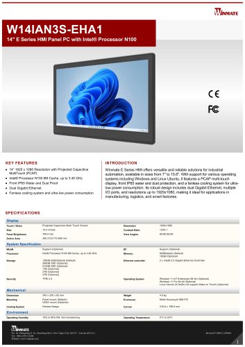 14" E Series HMI Panel PC with Intel&reg; Processor N150 W14IAN3S-EHA1