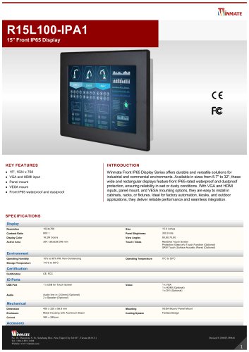  15" Front IP65 Display  R15L100-IPA1