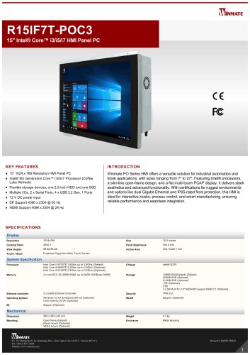 15" Intel&reg; Core&trade; i3/i5/i7 HMI Panel PC R15IF7T-POC3
