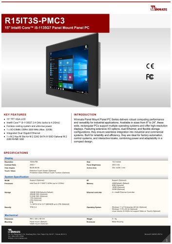 15" Intel&reg; Core&trade; i5-1135G7 Panel Mount Panel PC R15IT3S-PMC3
