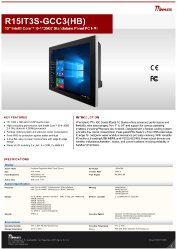 15" Intel&reg; Core&trade; i5-1135G7 Standalone Panel PC HMI R15IT3S-GCC3(HB)
