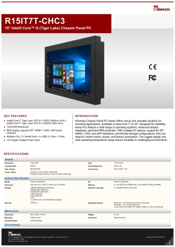 15&rdquo; Intel&reg; Core&trade; i5 (Tiger Lake) Chassis Panel PC R15IT7T-CHC3