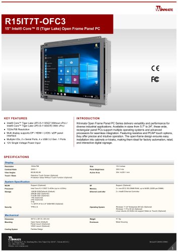 15&rdquo; Intel&reg; Core&trade; i5 (Tiger Lake) Open Frame Panel PC R15IT7T-OFC3