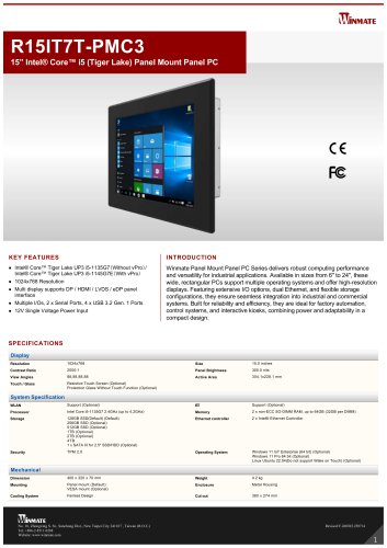 15&rdquo; Intel&reg; Core&trade; i5 (Tiger Lake) Panel Mount Panel PC R15IT7T-PMC3