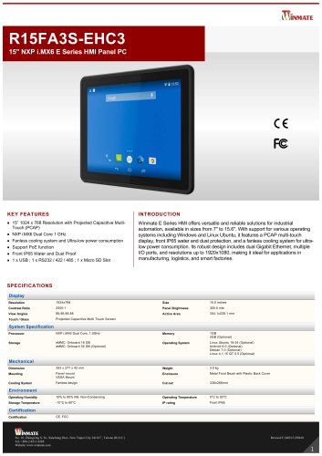 15" NXP i.MX6 E Series HMI Panel PC R15FA3S-EHC3