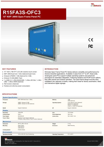 15" NXP i.MX6 Open Frame Panel PC R15FA3S-OFC3