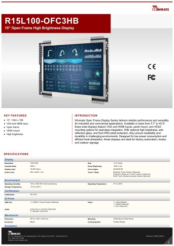 15&rdquo; Open Frame High Brightness DisplayR15L100-OFC3HB