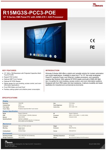15" S Series HMI Panel PC with ARM A78 + A55 Processor R15MG3S-PCC3-POE