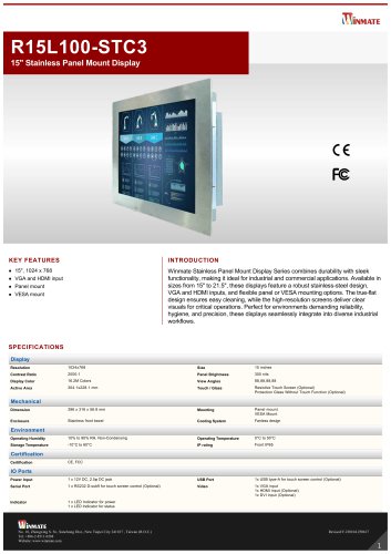15" Stainless Panel Mount Display R15L100-STC3