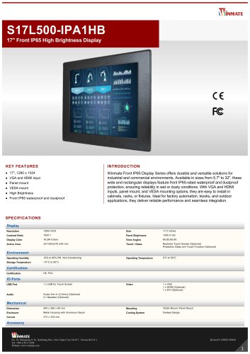 17" Front IP65 High Brightness Display  S17L500-IPA1HB 