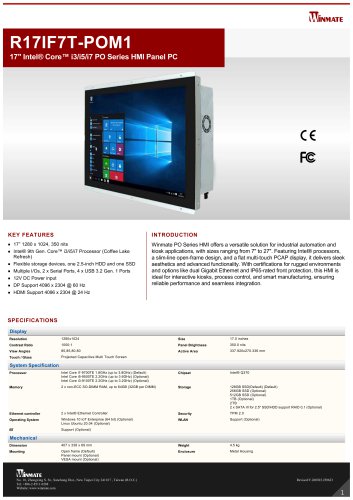 17" Intel&reg; Core&trade; i3/i5/i7 PO Series HMI Panel PC R17IF7T-POM1