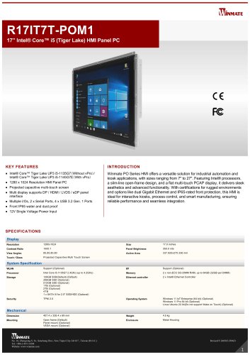 17&rdquo; Intel&reg; Core&trade; i5 (Tiger Lake) HMI Panel PC R17IT7T-POM1