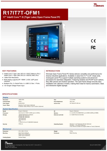 17&rdquo; Intel&reg; Core&trade; i5 (Tiger Lake) Open Frame Panel PC R17IT7T-OFM1