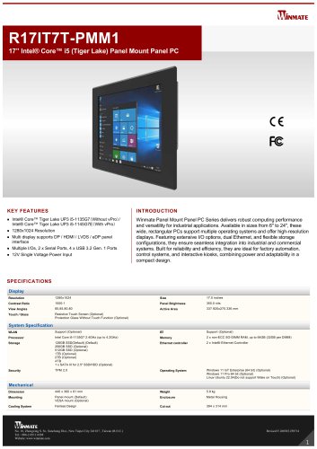 17&rdquo; Intel&reg; Core&trade; i5 (Tiger Lake) Panel Mount Panel PC R17IT7T-PMM1