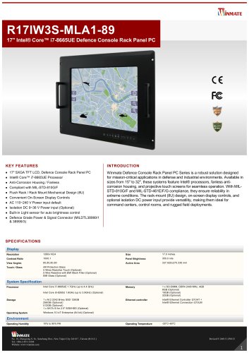 17" Intel&reg; Core&trade; i7-&shy;8665UE Defence Console Rack Panel PC R17IW3S-MLA1-89