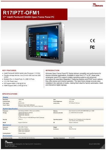 17" Intel&reg; Pentium&reg; N4200 Open Frame Panel PC R17IP7T-OFM1