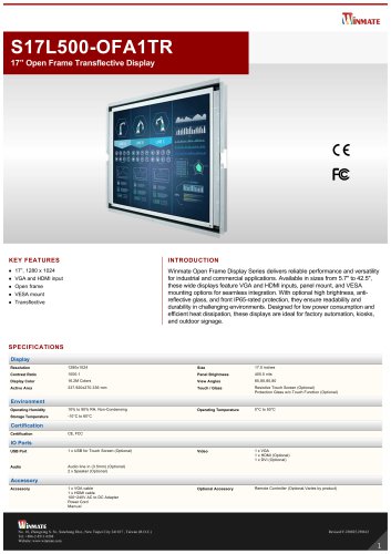 17&rdquo; Open Frame Transflective Display S17L500-OFA1TR