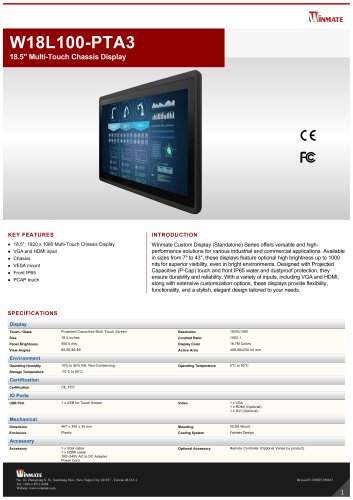 18.5" Multi-Touch Chassis Display W18L100-PTA3