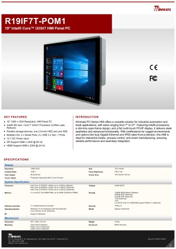 19" Intel&reg; Core&trade; i3/i5/i7 HMI Panel PC R19IF7T-POM1