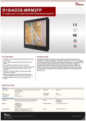 19" Intel&reg; Core&trade; i5-1335U Flat PCAP ECDIS Marine Panel PC R19IAD3S-MRM2FP