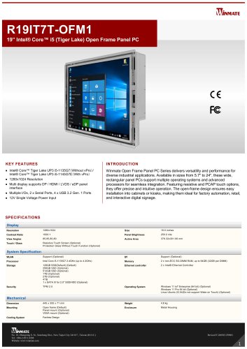 19&rdquo; Intel&reg; Core&trade; i5 (Tiger Lake) Open Frame Panel PC R19IT7T-OFM1