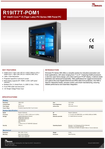 19&rdquo; Intel&reg; Core&trade; i5 (Tiger Lake) PO Series HMI Panel PC R19IT7T-POM1