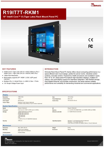 19&rdquo; Intel&reg; Core&trade; i5 (Tiger Lake) Rack Mount Panel PC R19IT7T-RKM1