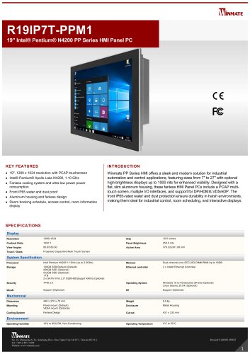 19" Intel&reg; Pentium&reg; N4200 PP Series HMI Panel PC R19IP7T-PPM1