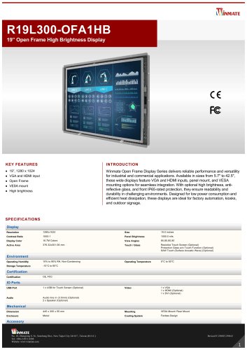 19&rdquo; Open Frame High Brightness Display R19L300-OFA1HB