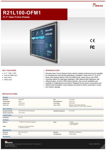 21.3&rdquo; Open Frame Display R21L100-OFM1