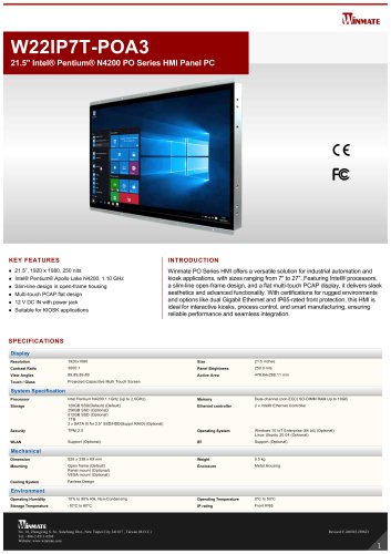 21.5" Intel&reg; Pentium&reg; N4200 PO Series HMI Panel PC W22IP7T-POA3