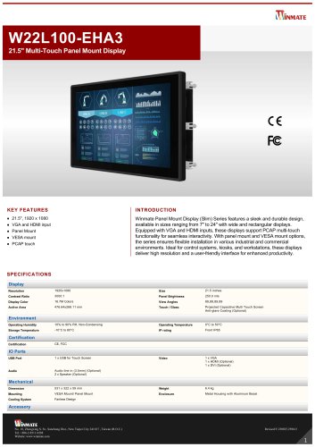 21.5" Multi-Touch Panel Mount Display W22L100-EHA3