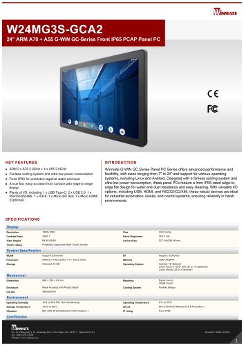 24" ARM A78 + A55 G-WIN GC-Series Front IP65 PCAP Panel PC W24MG3S-GCA2