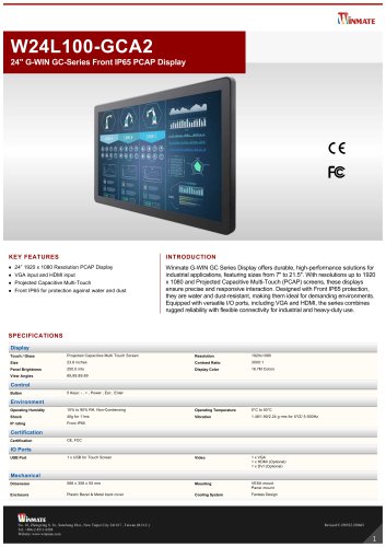 24" G-WIN GC-Series Front IP65 PCAP Display W24L100-GCA2