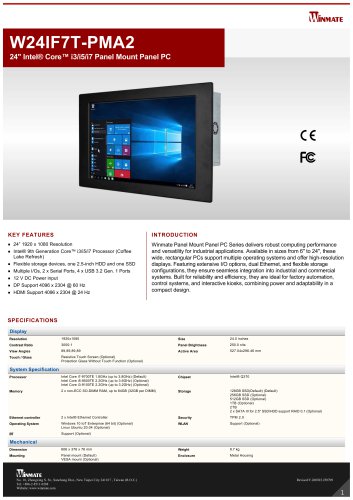 24" Intel&reg; Core&trade; i3/i5/i7 Panel Mount Panel PC W24IF7T-PMA2