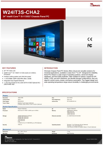 24" Intel&reg; Core&trade; i5-1135G7 Chassis Panel PC W24IT3S-CHA2