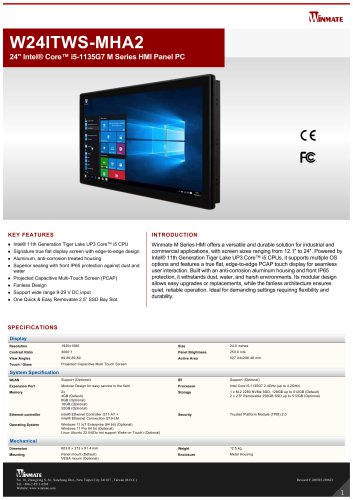 24" Intel&reg; Core&trade; i5-1135G7 M Series HMI Panel PC W24ITWS-MHA2
