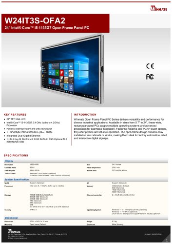 24" Intel&reg; Core&trade; i5-1135G7 Open Frame Panel PC W24IT3S-OFA2