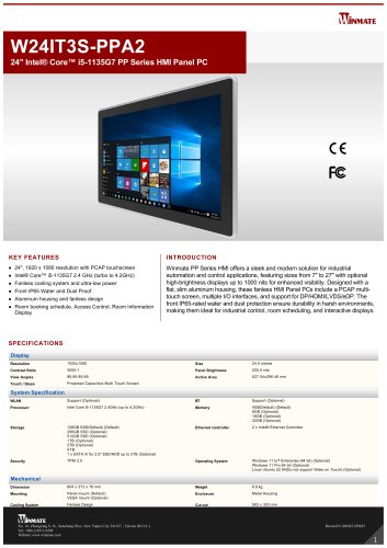 24" Intel&reg; Core&trade; i5-1135G7 PP Series HMI Panel PC W24IT3S-PPA2